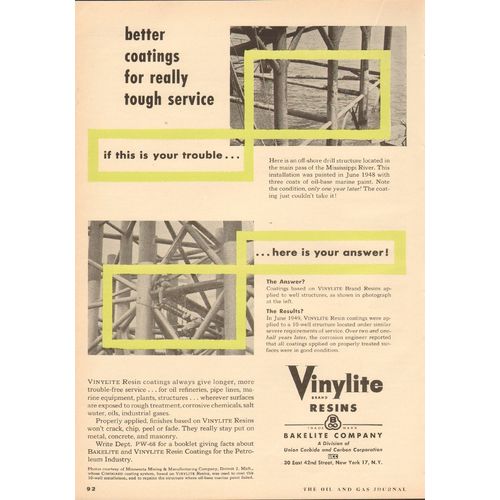 bakelite company 1953 vinylite resin better coating service vintage ad