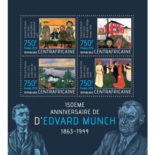 CENTRAL AFRICA 2013 SHEET MNH EDVARD MUNCH ART PAINTINGS ARTE PINTURAS
