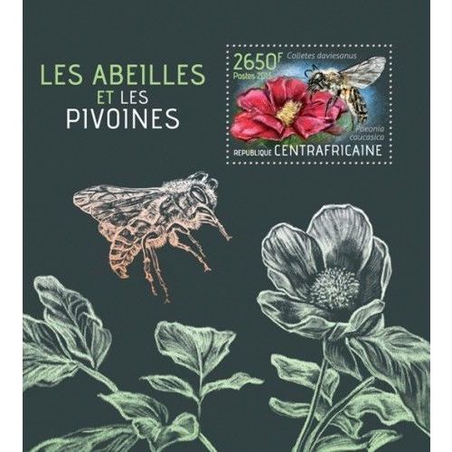 CENTRAL AFRICA 2013 SHEET MNH BEES PEONIES INSECTS FLOWERS ABEILLES PIVOINES 2A
