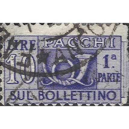 ITALY, Parcel post, Posthorn, part 1, violet 1947, 10Lire, #2