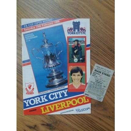 1986 FA Cup 5th Round Programme & Ticket – York City v Liverpool