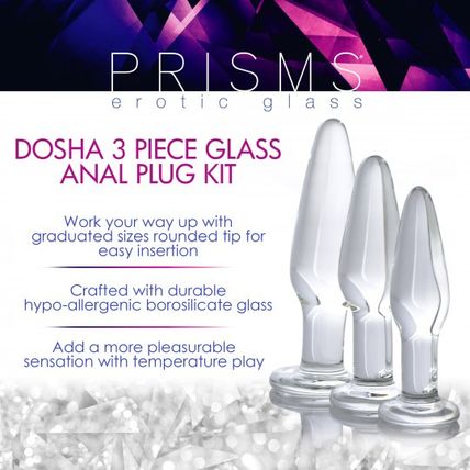 Dosha 3 Piece Glass Anal Plug Kit Butt Prisms Erotic Borosilicate Small to Large