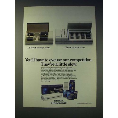 1989 Eveready Generator One hour Rechargeable Battery System Ad