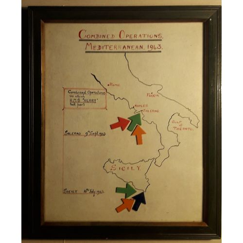 ORIGINAL FRAMED/GLAZED MAP/PLAN RELATING TO INVASION OF SICILY 1943 - EXC.COND