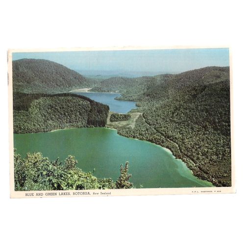 BLUE AND GREEN LAKES, ROTORUA, NEW ZEALAND used vintage postcard 1964 pm. =