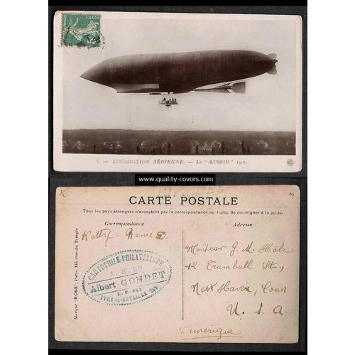 France Zeppelin "Russie" Air Ship Real Photo 1909 to USA