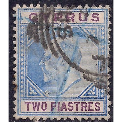 Cyprus 1902 - 04 KEV11 2 Piastre Blue & Purple used SG 53 Wmk Crown CA ( D1003 )