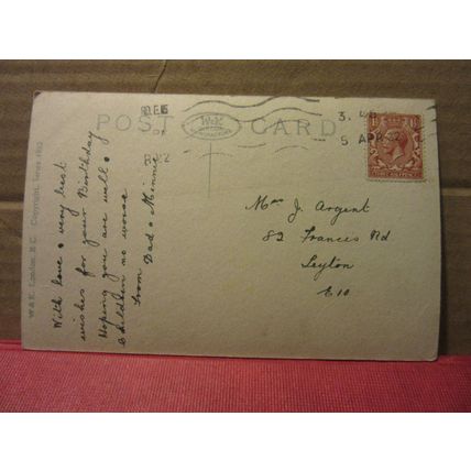 HAPPY BIRTHDAY, used vintage postcard by W & K. series 4925 1932 pm =