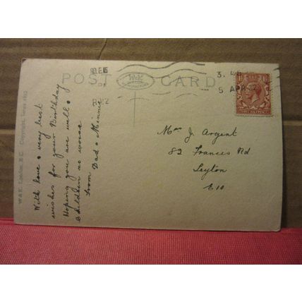 HAPPY BIRTHDAY, used vintage postcard by W & K. series 4925 1932 pm #