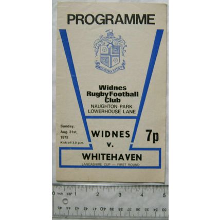 1975 programme Widnes v. Whitehaven, Lancashire Cup 1st Round