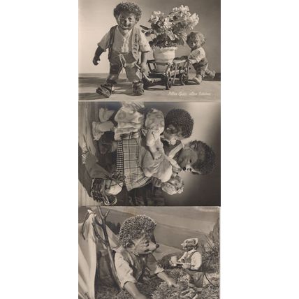 German Hedgehog Wheelbarrow Giant Pipe Smoking 3x Postcard s