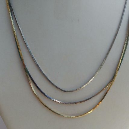 Triple Strand Chain Necklace Silver Gold Copper Diamond Cut Snake Chain 20"