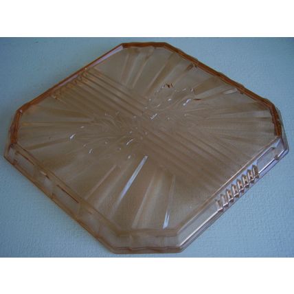 Vintage Art Deco Peach Pink Glass Leaf and Sunburst with 3 Powder/Pin Dishes