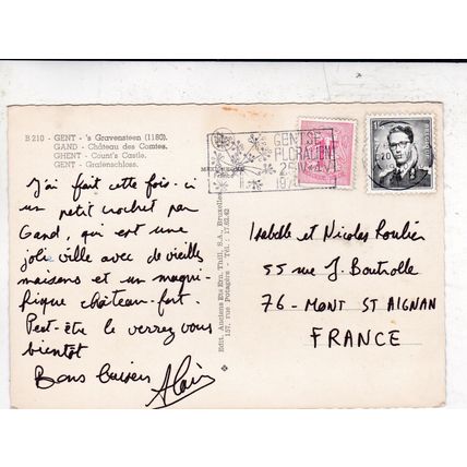 Gent Gravensteen Belgium Postcard posted 1970 crease