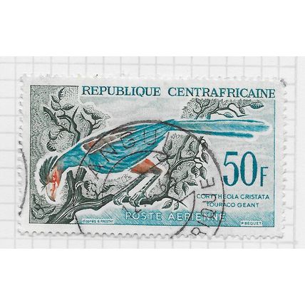 CENTRAL AFRICAN REP. 1962 BIRDS AIRMAIL GREAT BLUE TURACO 50F USED
