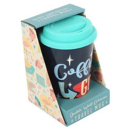 Retro 50's Cafe Style Coffee To Go Ceramic Travel Mug