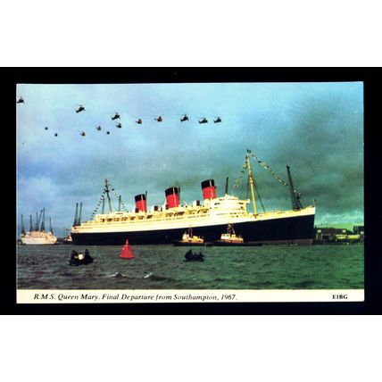 LS3794 - Cunard Liner - Queen Mary's final departure, Southhamton 1967. postcard