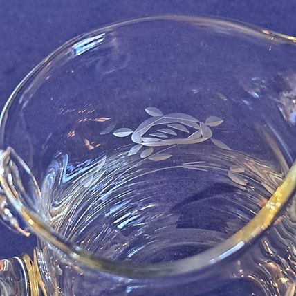 Vintage ETCHED GLASS CREAMER 4" ROSE Flower Floral Crystal