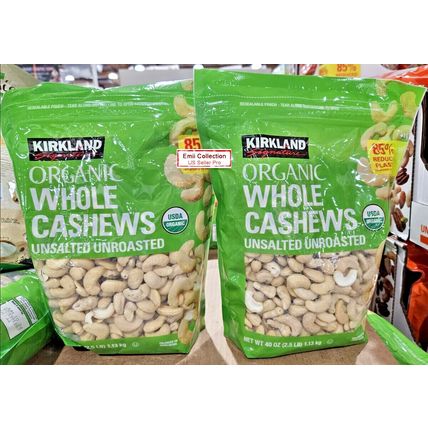 Kirkland Signature Organic Whole Cashews Unsalted Unroasted 40oz 1.13kg (2 Bags)