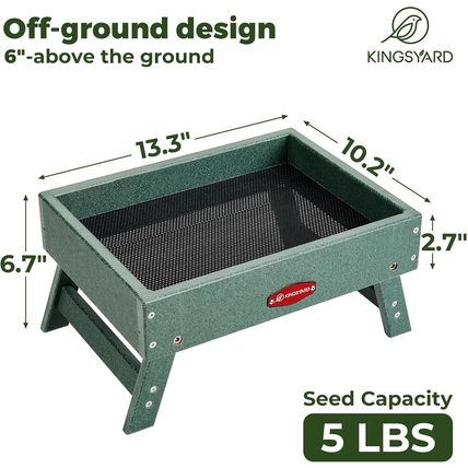 Kingsyard Ground Bird Feeder for Outdoors - Recycled Plastic Platform Feeder for