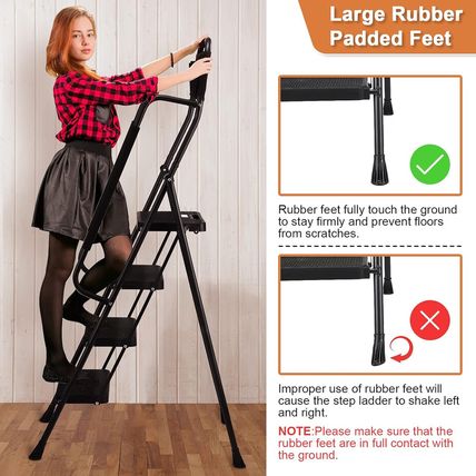 Hbtower Step Ladder with Handrails, Folding Step Stool with Attachable Tool Bag