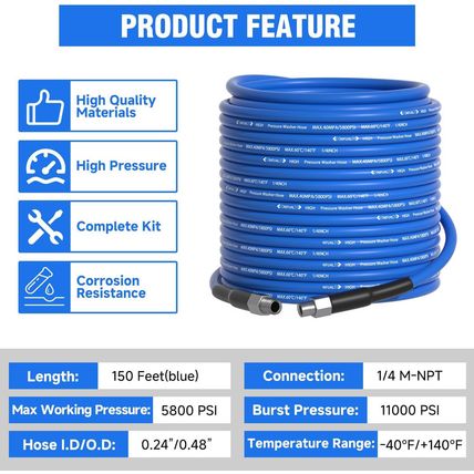 NIFUAL Sewer Jetter Kit 150FT for Pressure Washer,5800Psi Drain Cleaner Hose for