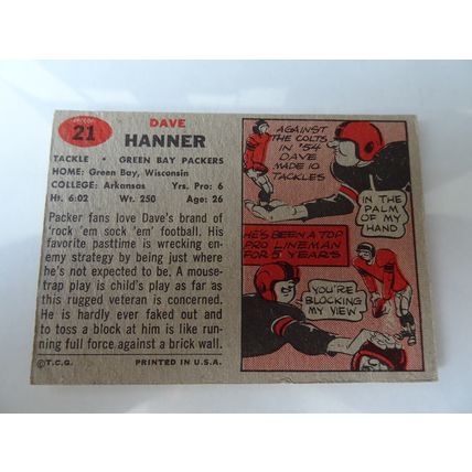 1957 Topps Football Card # 021 Dave Hanner Very Good (3) Green Bay Packers