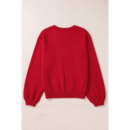 Fiery Red Pearl Beaded Merry Casual Sweater