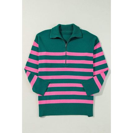 Green Collared Quarter Zipper Oversized Sweater