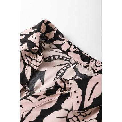 Black Plus Size Floral Printed Puff Sleeve Collared Maxi Dress