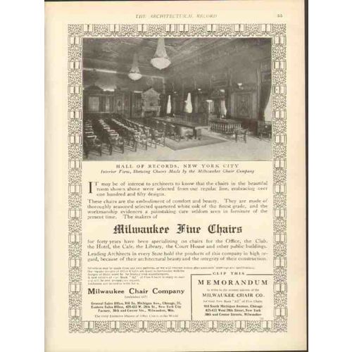 milwaukee chair company 1912 hall of records new york city vintage ad