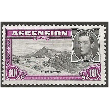 Ascension Island 1944 SG47b 10/- Black & Br Purple Perf 13 Mounted Mint . .. .