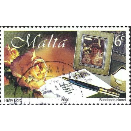MALTA, Greetings, rose and envelope, brown 2000, 6c