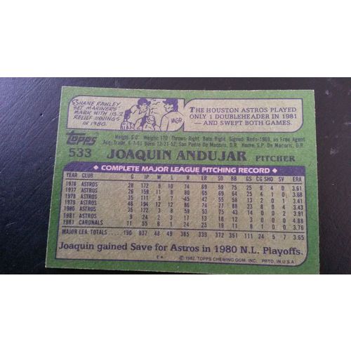 1982 Topps Card # 533 Joaquin Andujar Very Good-Excellent (4) St Louis Cardinals