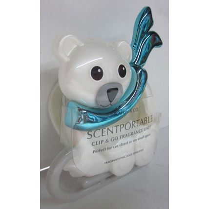 Bath & Body Works Scentportable Visor Clip blue scarf Polar Bear on sled