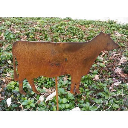 Rusty Cow Garden Stake Lawn Ornament Barn Yard Bovine Outdoors Amish Made in USA