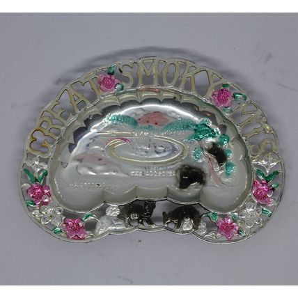 VTG Gift Souvenir Smoky Mountains Hand Painted Metal Ashtray Trinket Dish 1950s