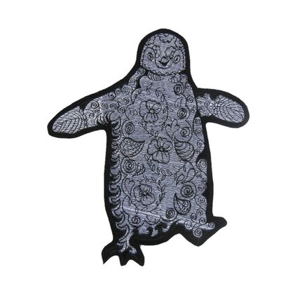 Penguin Iron On Badge Patch Embroidered Black And White Motif 30cm X 26cm P305