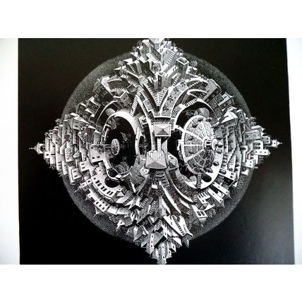 ESCHER print TETRA PLANETOID litho Vintage Escher Poster optic wall art large