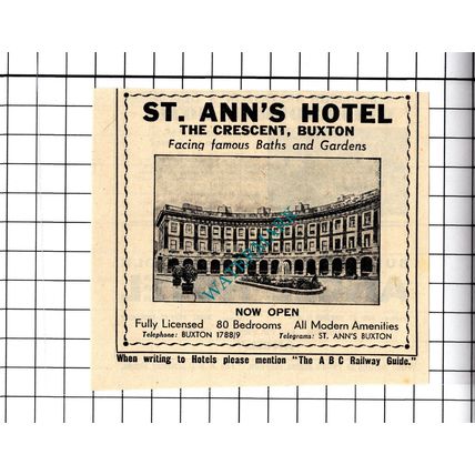 St Ann's Hotel Buxton Small Advert - 1958 Cutting / Print