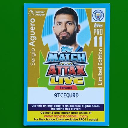 Match Attax 2017/18 Sergio Aguero Pro 11 Limited Edition Code Card