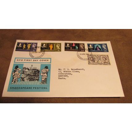 1964 GB FDC Cover - William Shakespeare Festival Set
