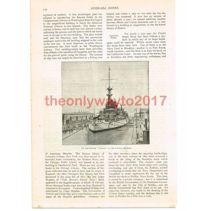 US Man-of-War Indiana in Halifax Drydock, Victorian Book Illustration, 1897