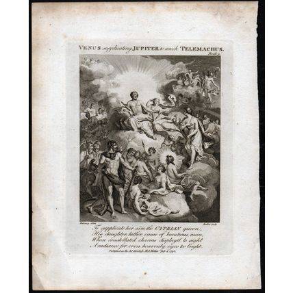VENUS SUPPLICATING JUPITER TO WRECK TELEMACHUS 1793 John Barlow ENGRAVING