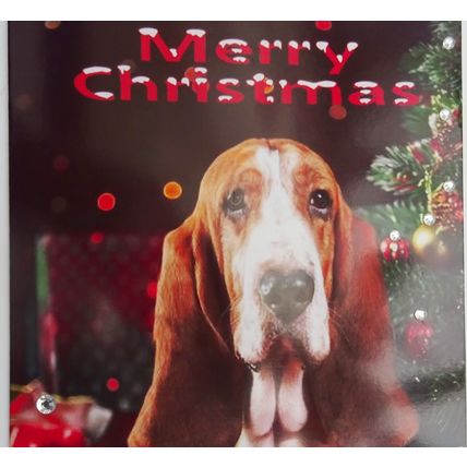 BASSET HOUND CHRISTMAS CARD AS IT IS OR PERSONALISED, TWO DESIGNS