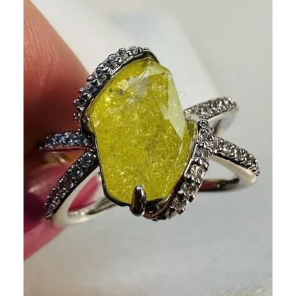 Ring Bomb Party Sz6 RBP Yellow Ice Crystal Gem Split Rhodium Pl Costume Jewelry