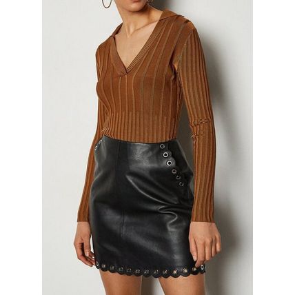 KAREN MILLEN Eyelet Detail Leather Mini Skirt BNWT