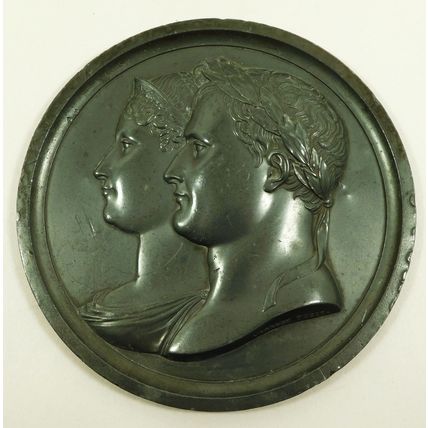 Antique Napoleon Bonaparte & Josephine Large Lead Relief Plaque Andrieu Fecit