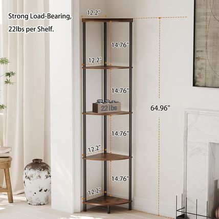 SUNMORY 5 Tier Corner Shelf Stand,Industrial 65" Corner Shelves Display Shelf fo