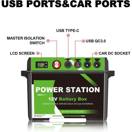 Battery Box Power Center with USB and Anderson Plug, Group 24-31 12V Waterproof